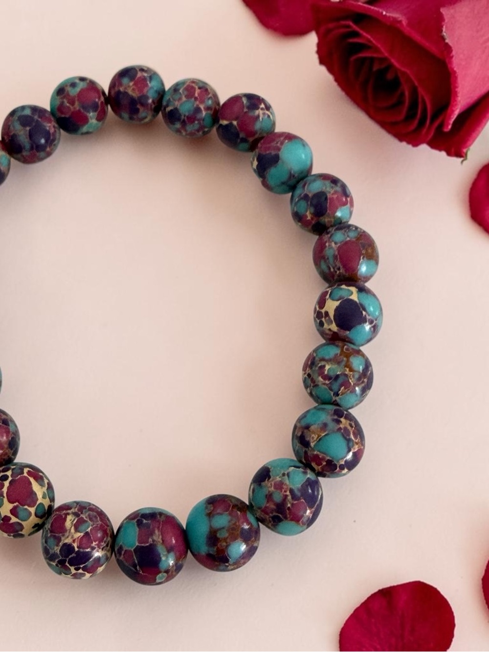 Multi-Color Turquoise & Burgundy Beaded Stretch Bracelet